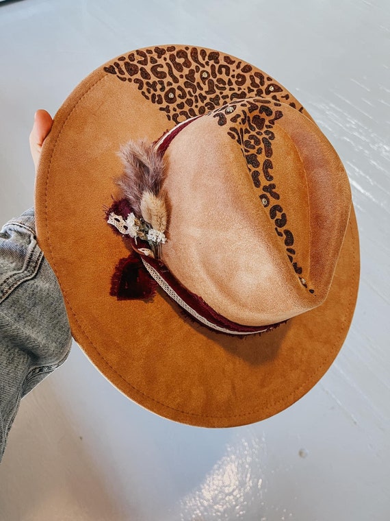 Bling Cheetah Leopard Print Custom Wide Brim Fedora Hat  display picture 1