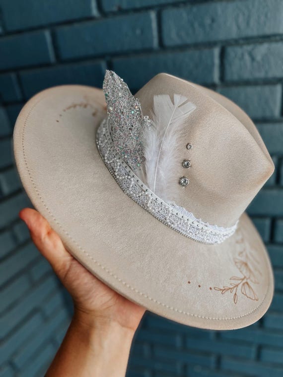 Bridal Floral Themed Wide Brim Fedora Hat | White Ivory 