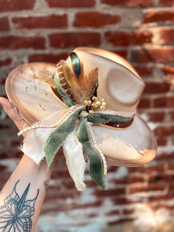 NWT Boho Festival Concho Belted Wide Brim Hat Ivory Almond Straw Turquoise Concho Band Cowboy Hat | Lime Lush  main image 4