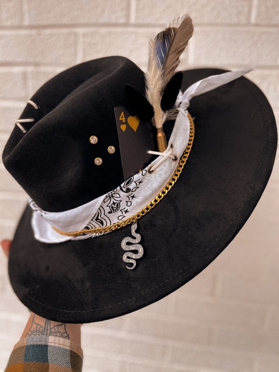 Fedora Western Glam Handmade Hat. Hand Burned Wide Brim Fedora | Western, Cowgirl, Lainey  main image 3
