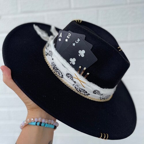 Black & Gold Custom Wide Brim Fedora | Cards Concert Western  display picture 2