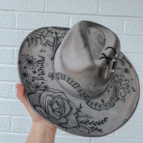 Custom Hand Burned Wide Brim Fedora Hat | Eric Church 