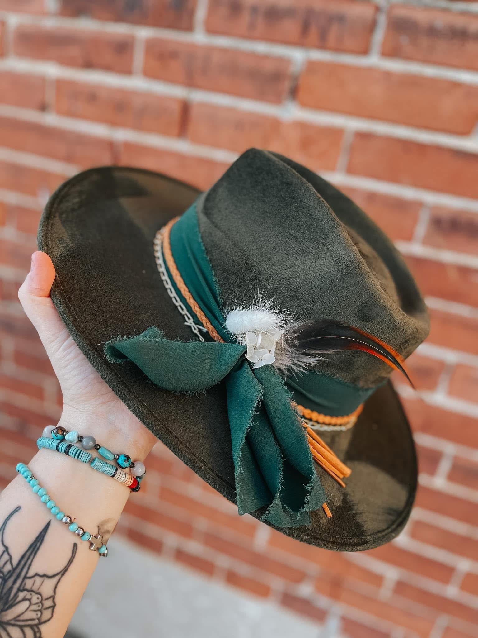 Doris Designs, Forest Grn Wool Felt Fedora Fido | Olive Green Wool Fedora Hat With Band | In stock  main image 4
