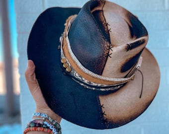 100% Wool Felt Custom Fedora | sewn, stitched, bullet, western, cowgirl, cowboy, cream, black,