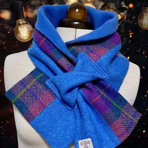 Harris Tweed Lilac, Pink & Blue Neck Warmer, Stylish Pure Wool Scarf, Scottish Wool Snood lined with Polar Fleece