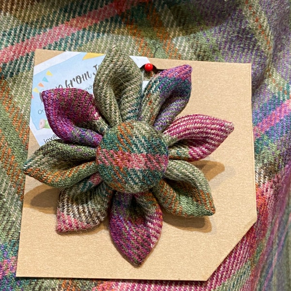 Scottish Tweed Flower Design Brooch, Pure Wool Hair Clip, Stylish and Unique Hair Bobble