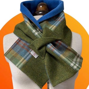 Cache-cou en tweed Harris, écharpe élégante en tartan vert et bleu, écharpe en pure laine écossaise doublée de polaire
