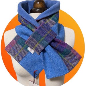 Harris Tweed Lilac, Pink & Blue Neck Warmer, Stylish Pure Wool Scarf, Scottish Wool Snood lined with Polar Fleece