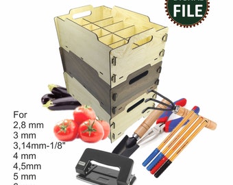 Cajas de almacenamiento apilables con compartimentos, archivos cortados con láser SVG DXF, planos cortados con Glowforge, organizador para pasatiempos, artículos de papelería, herramientas manuales para vegetales