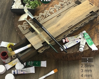 Brushbox and brush pen stand, brush holder DIY, wooden brush holder, brush holder dxf-svg-cdr-ai, artist organizer, organizer, digital file
