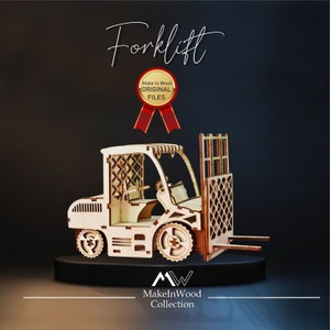 Houten 3D-puzzel | 3D-puzzel heftruck Svg/Dxf 3 mm MDF houten bordpuzzel | Zelfmontage @ 65-delige puzzelset | Beperkte instructies