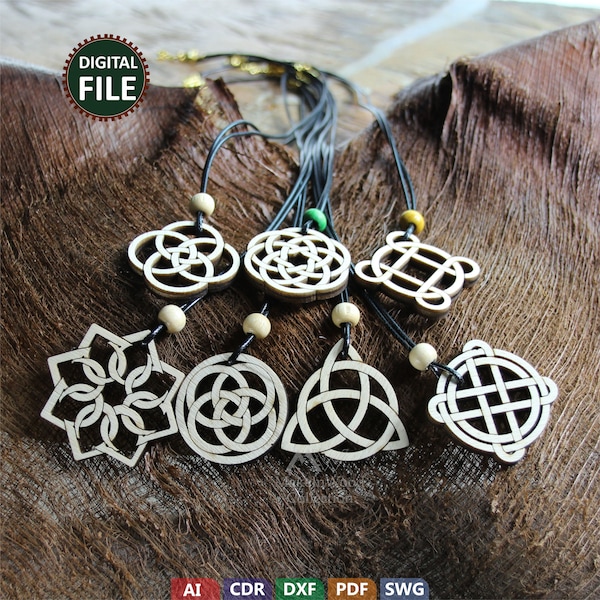 7 different celtic knot necklaces. Laser cut files SVG, Wooden jewelry figures, PDF, CDR, Svg, Digital product, Jewelry design,