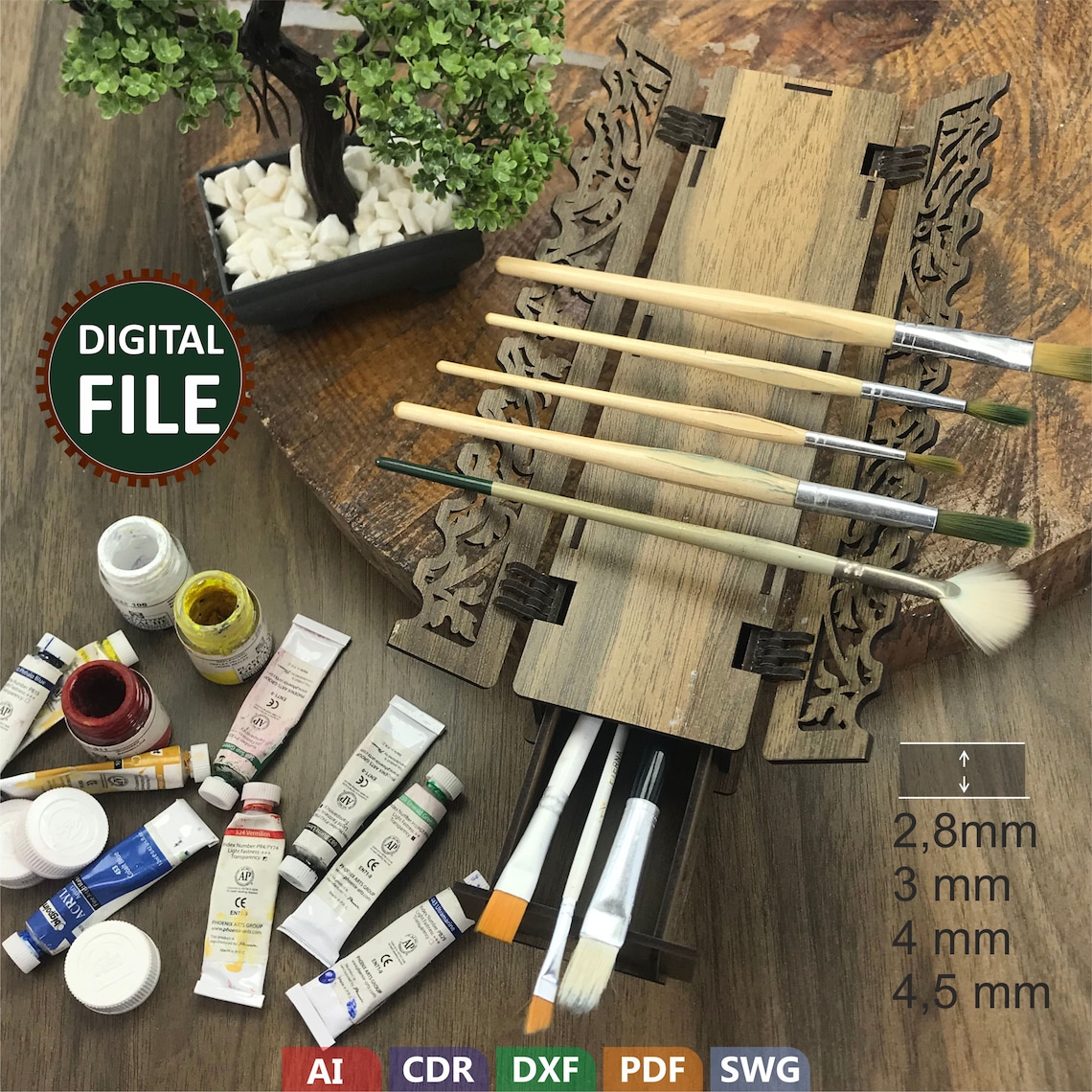 Brushbox and Brush Pen Stand Brush Holder DIY Wooden Brush Etsy