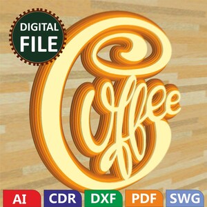 Coffee 3D Zentangle svg files, Multilayer Panel for Laser Cutting, SVG files, DXF Templates for CNC router