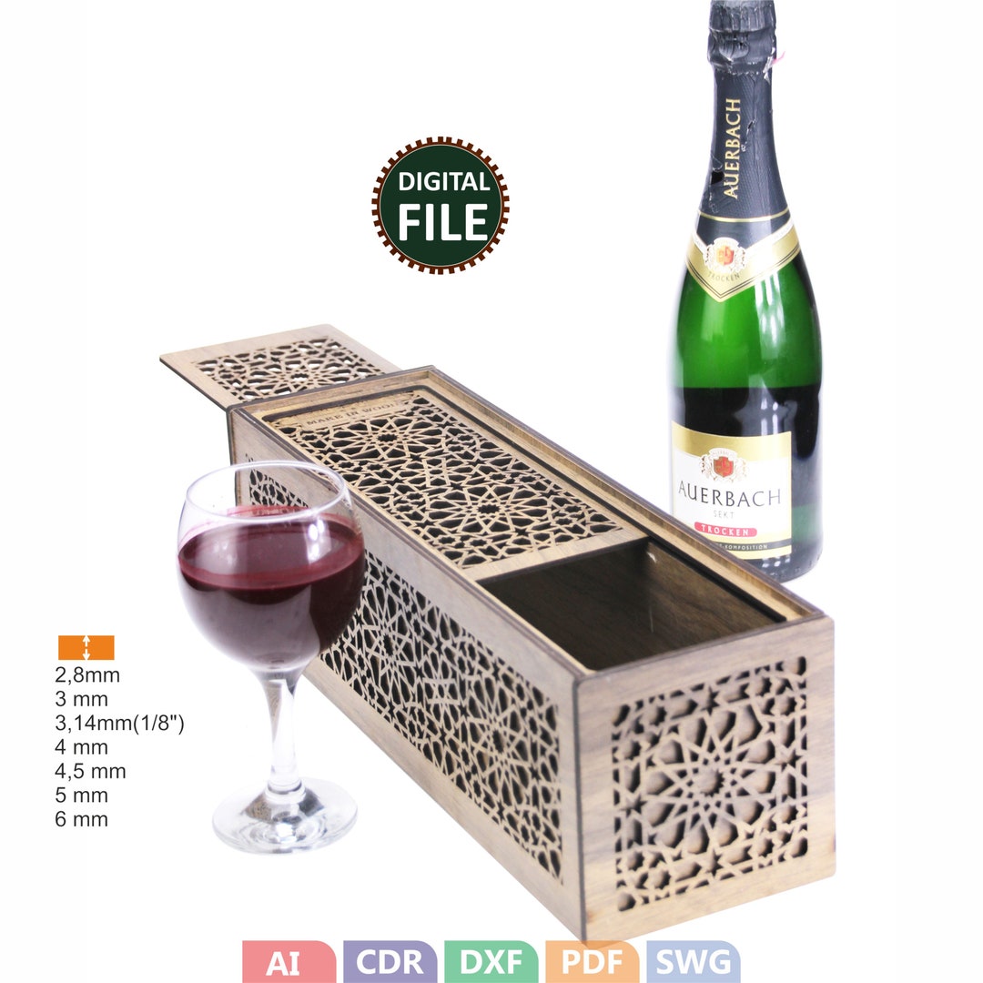 Wine Box Svg, DIY Wine Box, Wooden Wine Box Dxf, 2.8mm, 3mm, 3.14mm