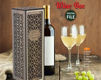 Wine box svg, DIY wine box, Wooden wine box dxf, 2.8mm, 3mm, 3.14mm, 4mm, 4.5mm, 5mm, 6mm laser, gift wine boxcnc cutting file, cut file,