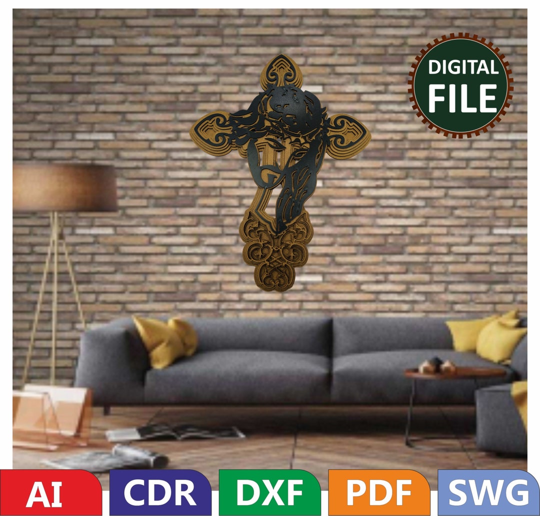 Jesus and Cross Laser Cut File. Vector File for Laser Cutting. Wall Art ...