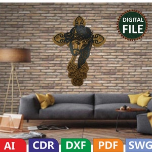 Jesus und Kreuz Laserschnittdatei. Vektordatei für den Laserschnitt. Wandkunst. Deko Wand. SVG, cdr, dxf, Ai Dateiformat. christliche Wandkunst.