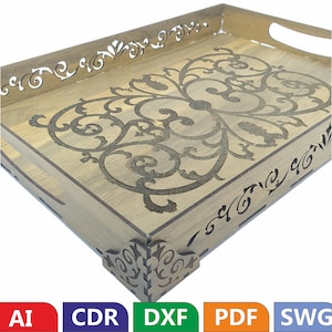Rechteckige Serviertablett Laser SVG-Datei, Holz-Teetablett Laser geschnitten Blaupause, Kaffeetablett, Glowforge Cut