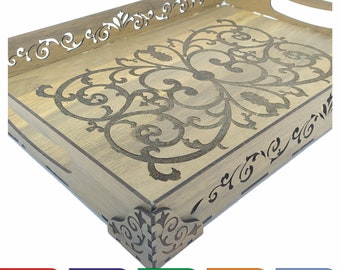 Bandeja de servir retangular arquivo SVG a laser, bandeja de chá de madeira, planta cortada a laser, bandeja de café, corte Glowforge