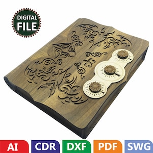 Houten codebox. 3 mm, 1/8 inch, 4 mm, 4,5 mm ,5 mm Lasergesneden bestanden SVG, pdf, CDR Digitaal product