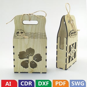 Boîte de sac en bois, boîte Svg, boîte-cadeau Svg, Dxf, Ai, Pdf, cadeau pour les amoureux. Sac en bois, cadeau maman, boîte personnalisée, 3 mm, 3,14 mm, 4 mm, 4,5 mm, 5 mm, 6 mm