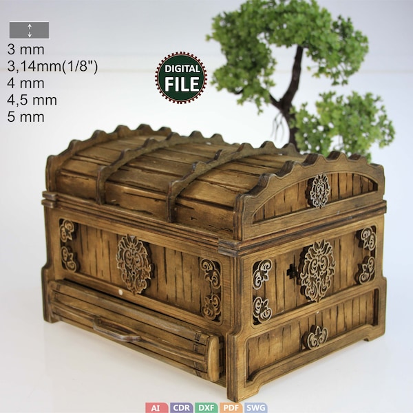 Jewelry box and organizer with wooden drawers, make-up box, DIY, SVG, CDR, pdf, ai, Gift box, jewelery chest, wooden box, laser box