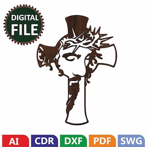 Jesus and Cross laser cut file. Vector file for laser cutting. wall art. Decoration wall. SVG, cdr, dxf, Ai file format. christian wall art.