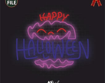 Ready to use, Halloween Sign, NEON light up sign, for wall, one stroke engraving for Cricut, etching Vector file. neon road,