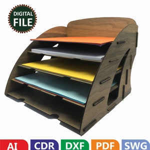 Paper Racking  A4  Plywood, SVG DXF 2,8mm/3mm /3,14mm(1/8&quot;)/ 4 mm/4,5mm/5mm /6 mm CNC  Laser cut file blueprints, desk organizer,