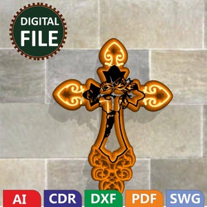 6 Layer Jesus and Cross laser cut file. Vector file for laser cutting. wall. Decoration wall. SVG, cdr, dxf, Ai file format. christian wall