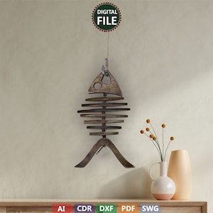 Hameçon arête de poisson, décoration murale poisson, poisson décoratif, poisson svg, dxf, fichier découpé au laser, décoration murale