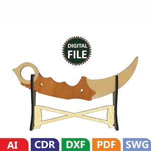 DIY Wooden Karambit Knife and display Download Cdr Dxf Pdf VECTOR Pattern Laser Cnc Cut File