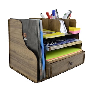 Wood, Multi compartment, Desk Organizer with Drawer, digital download, Organizer svg,dxf,cdr, DIY, for 3mm/3.14mm /4mm / 4.5mm /5mm material