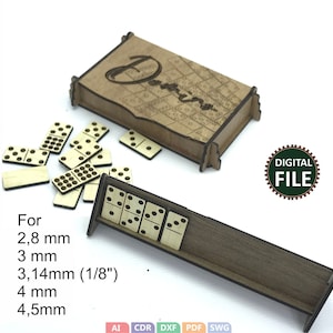 Juego de dominó personal, caja con soporte para piezas de dominó, dominó svg, archivo cortado con láser, juego de mesa, juegos de madera dxf, svg, 2,8 mm 3 mm 1/8" 4 mm 4,5 mm