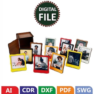 Small photo frames with boxes, photo frames svg, box svg, digital download, polaroid photo frame, dxf, cdr, 3mm/3,14mm(1/8&quot;)4mm/4,5mm / 5mm