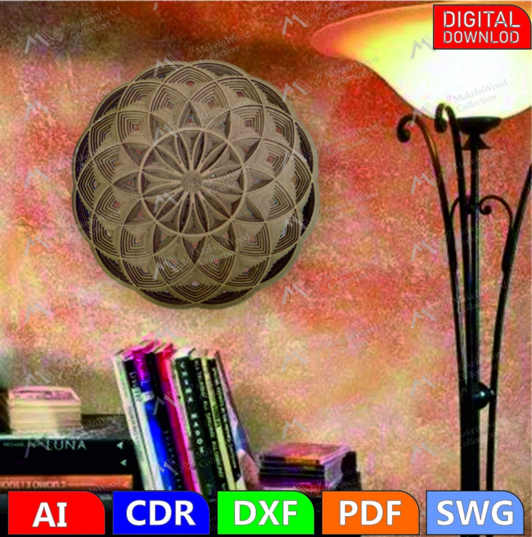 3D Mandala Swg Files, Multilayer Panel for Laser Cutting, SVG Files ...