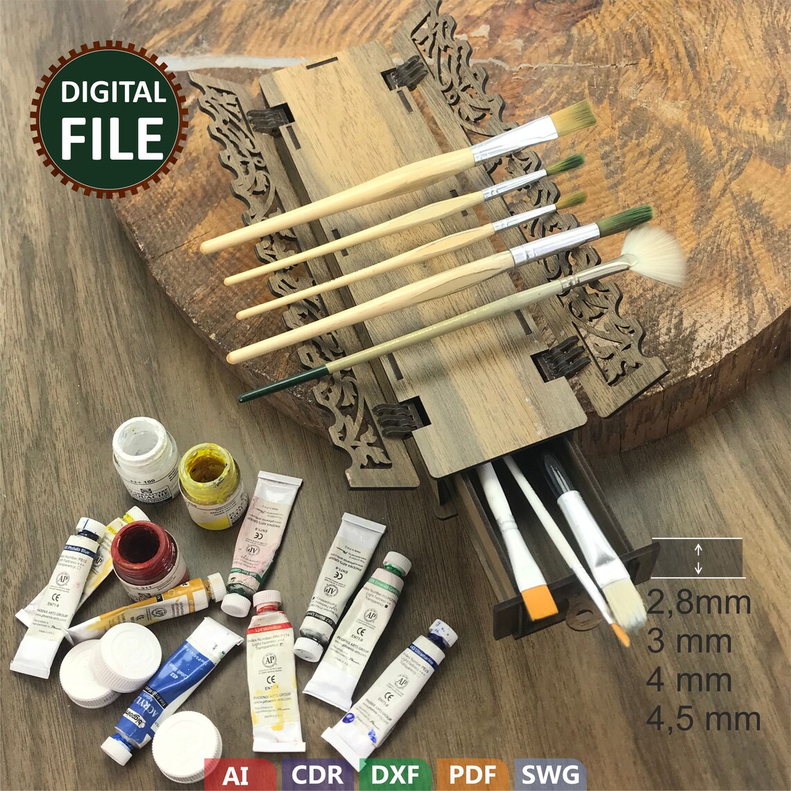 Brushbox and Brush Pen Stand Brush Holder DIY Wooden Brush Etsy