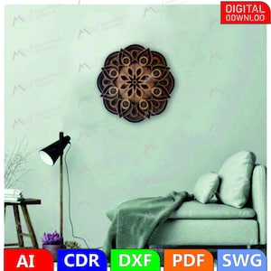 3D Mandala Swg files, Multilayer Panel for Laser Cutting, SVG files, DXF Templates for CNC rou