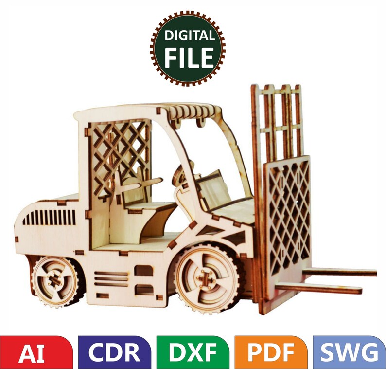 3D Wood Puzzle | 3D Puzzle Forklift Svg/ Dxf 3mm MDF Wood Board Puzzle | Self Assembly @ 65 Pieces Puzzle Kit | Limited Instructions image 2