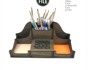 Tafelnaamhouder, organisator klokpen, houder voor slipblok, lasergesneden, CNC-snijden, CNC-router, digitaal, vectorbestanden, dxf, cdr, pdf, svg, ai,