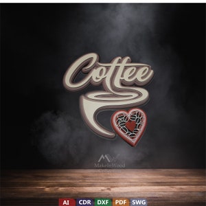 Cup, heart and Coffee 3D Zentangle svg, dxf, cdr, files, Multilayer Panel for Laser Cutting, SVG files, DXF Templates for CNC router,