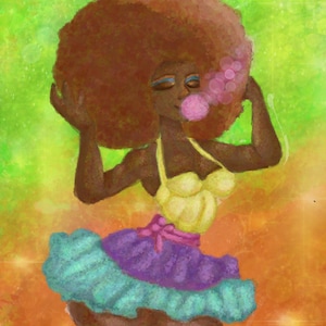 Fine Art Print of watercolor painting, Black girl afro poster print, Colorful watercolor Art Print, Woman with bubbles, Cute girl wall decor