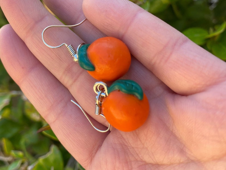 Cute Citrus Orange Earrings Handmade Polymer Clay