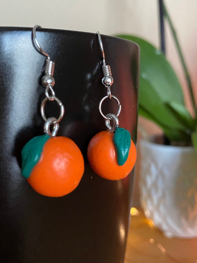 Cute Citrus Orange Earrings Handmade Polymer Clay