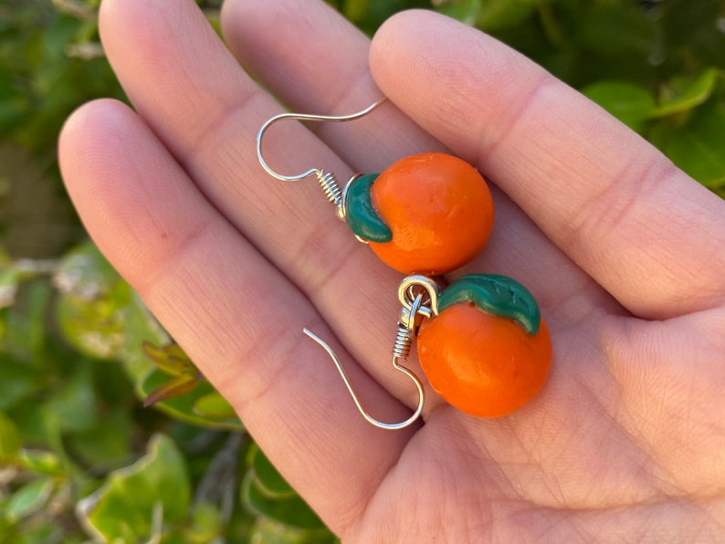 Cute Citrus Orange Earrings Handmade Polymer Clay
