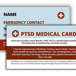 PTSD Medical Card-Pack of two (Emergency, crisis)
