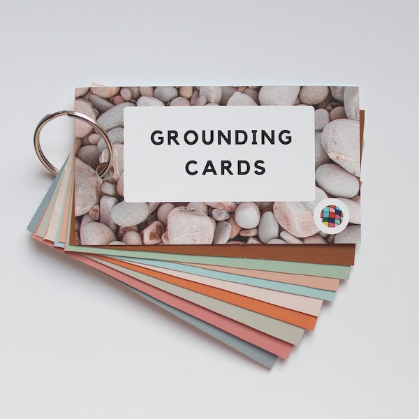 Grounding Cards: (Grounding techniques for anxiety, dissociation, trauma, DID, PTSD, BPD, stress, depression…etc)