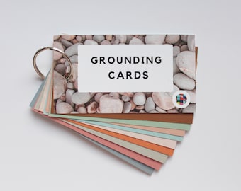 Grounding Cards: (Grounding techniques for anxiety, dissociation, trauma, DID, PTSD, BPD, stress, depression…etc)