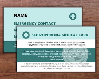 統合失調症医療危機カード：緊急連絡先 - 2枚パック